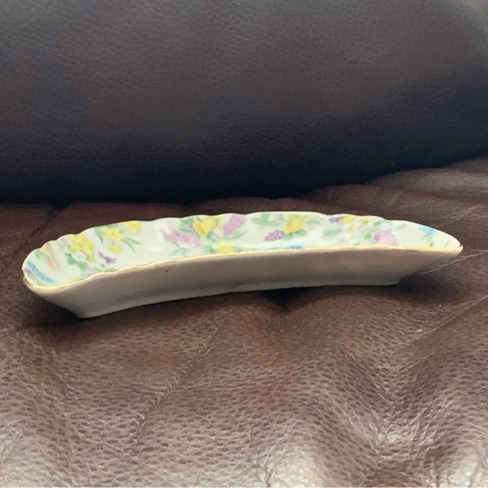 Lefton Lilac Chintz Moon Shaped Bone Dish - Picture 9 of 12